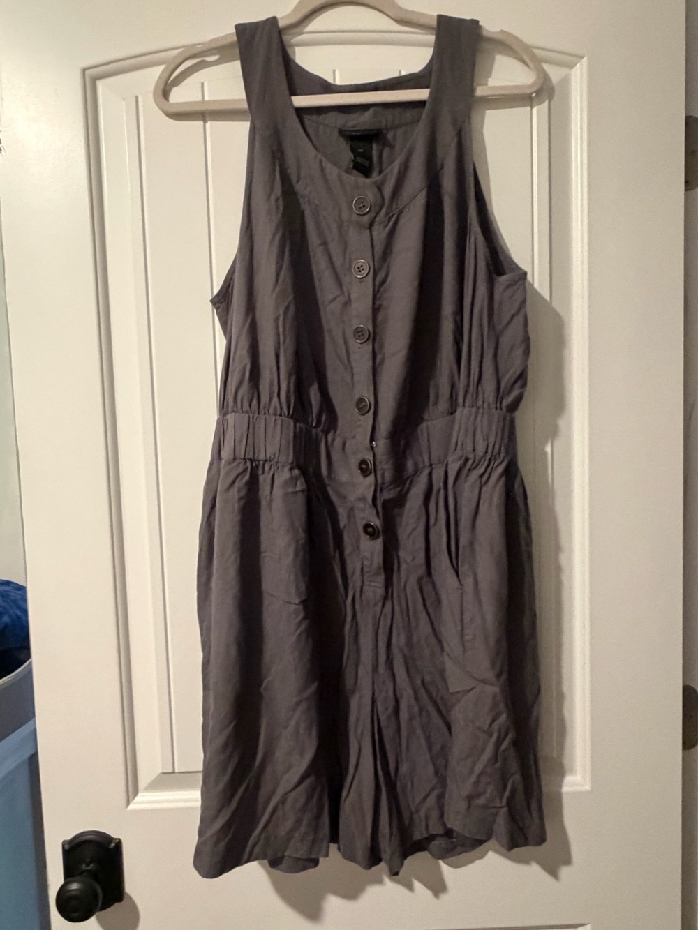 Sleeveless Button-Front Gray Short Jumpsuit